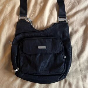 Baggallini Black Leopard Crossbody Bag with Silver Accents